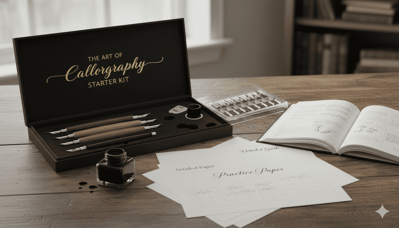 Komplet kalligrafi startsæt med penne og blæk