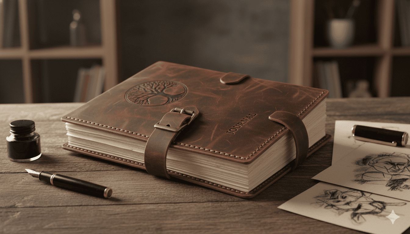 Premium læder notesbog med håndlavet papir